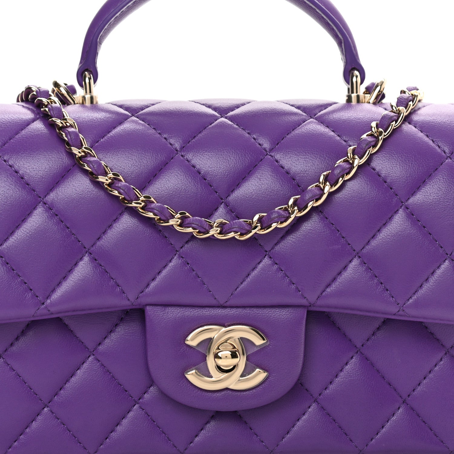 Chanel Lambskin Quilted Mini Top Handle Rectangular Flap Dark Purple 8 of 13