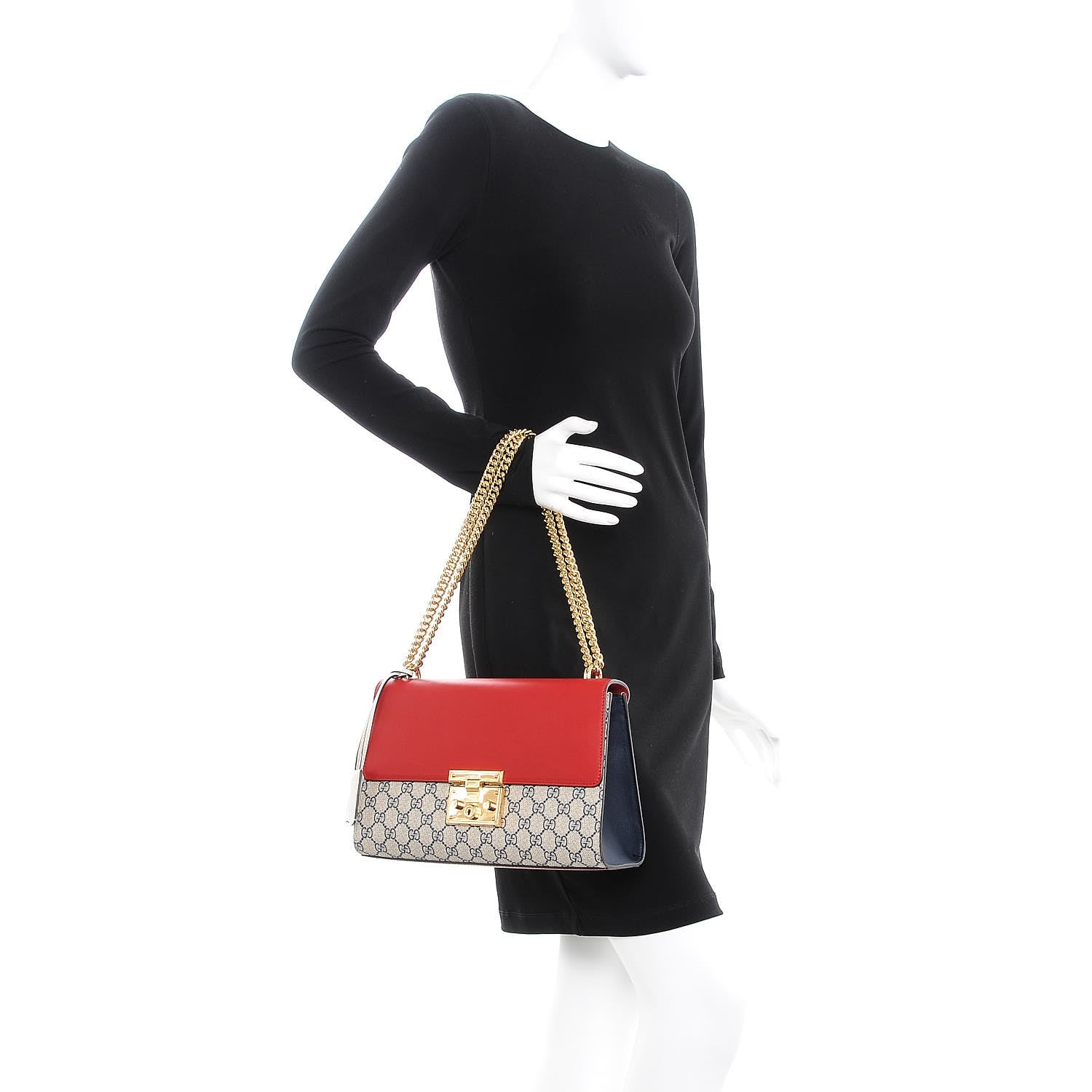 Gucci GG Supreme Monogram Moon Calfskin Medium Padlock Shoulder Bag Beige Blue Hibiscus Red Mystic White 3 of 8