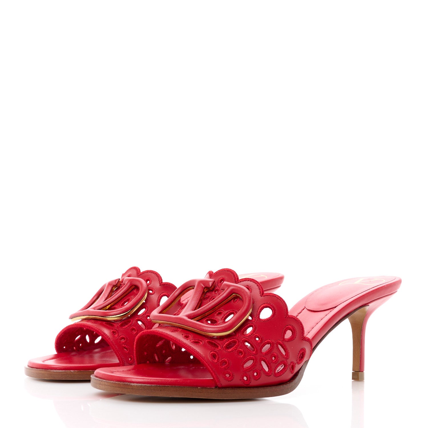 Valentino Garavani Calfskin Atelier 08 San Gallo VLogo Laser Cut 65mm Slide Sandals 37 Red 2 of 8