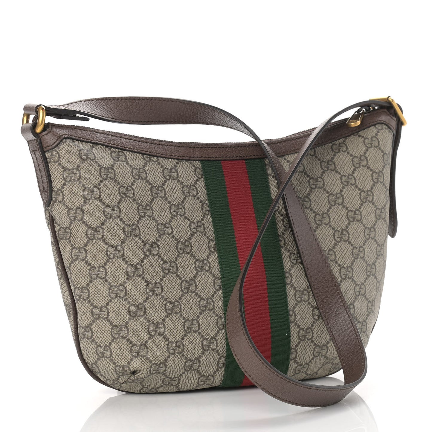 GG Supreme Monogram Web Small Ophidia Half Moon Hobo Brown