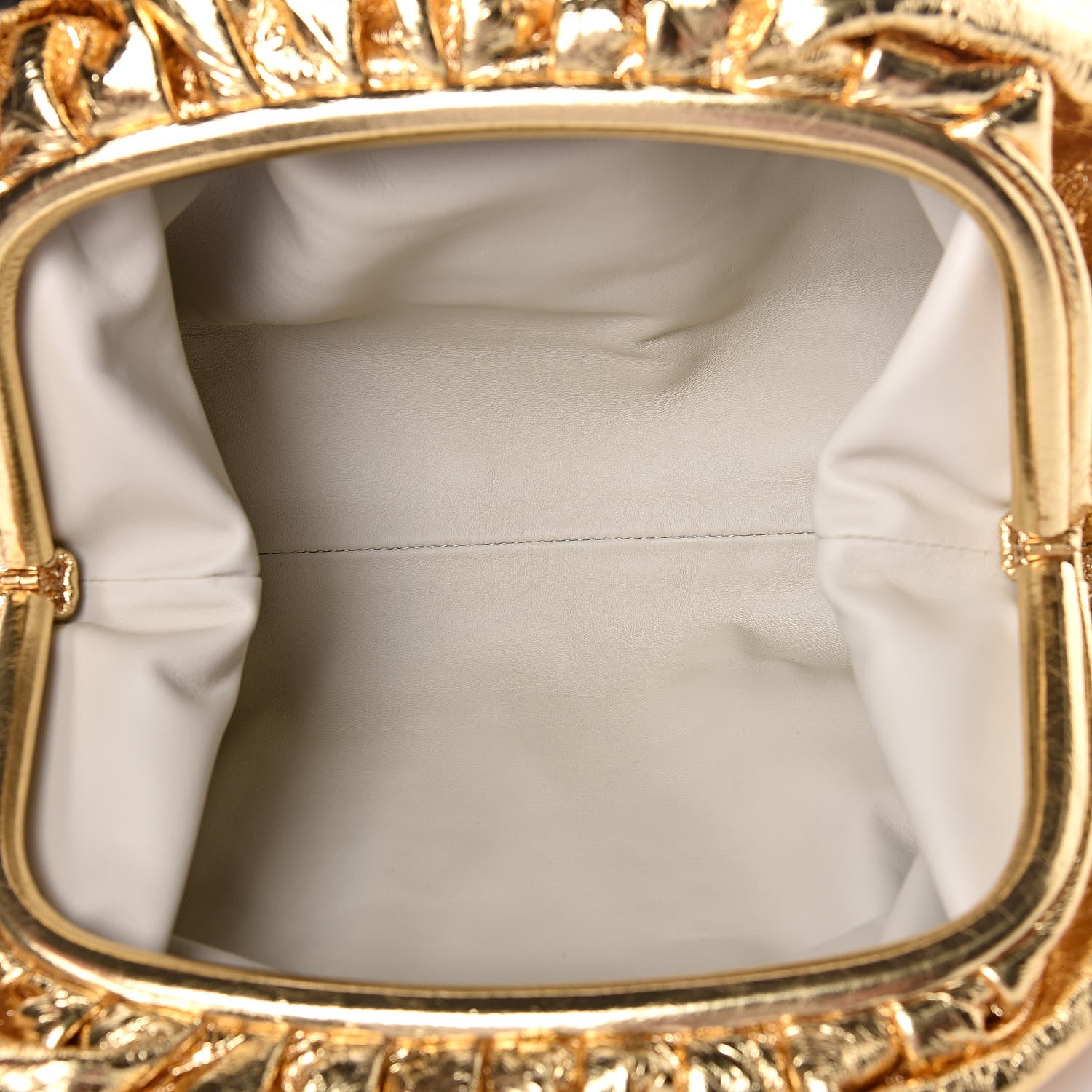 Bottega Veneta Metallic Crinkled Lambskin The Pouch Oversized Clutch Oro 5 of 9