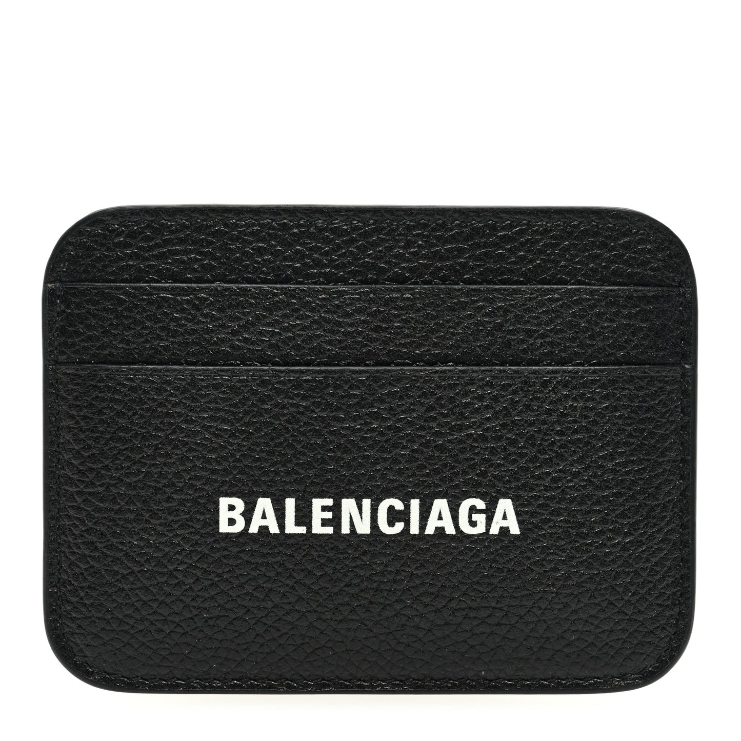 Grained Calfskin Logo Cash Rounded Card Holder Black White