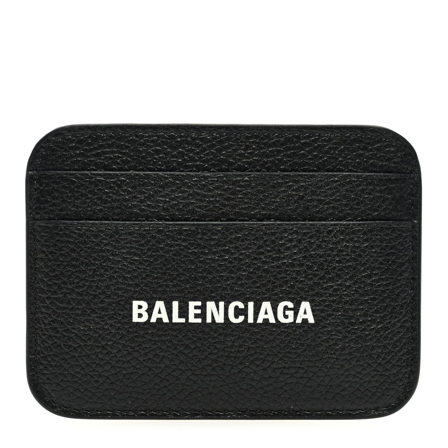 Balenciaga Grained Calfskin Logo Cash Rounded Card Holder Black White 1 of 7