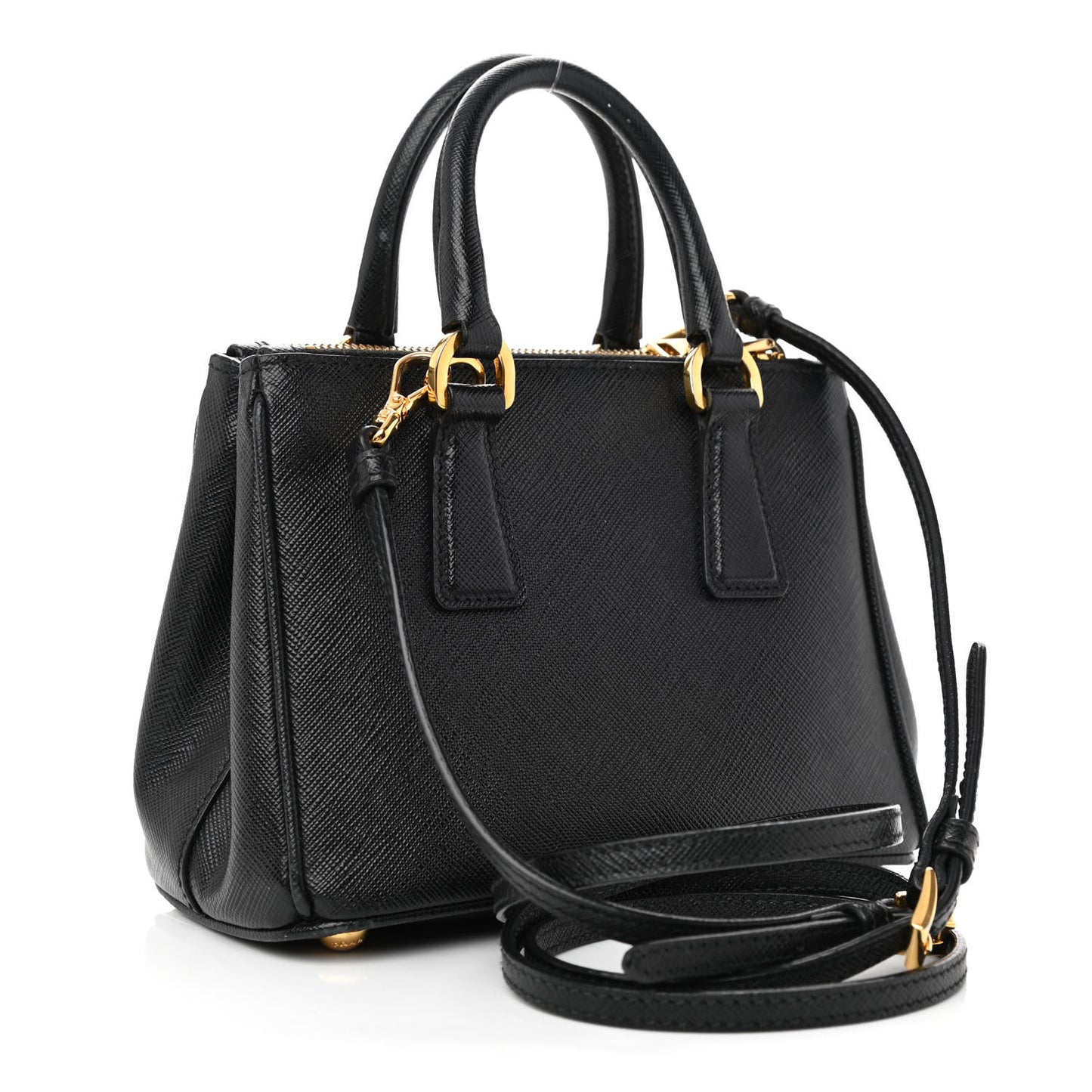 Saffiano Lux Micro Galleria Double Zip Tote Black