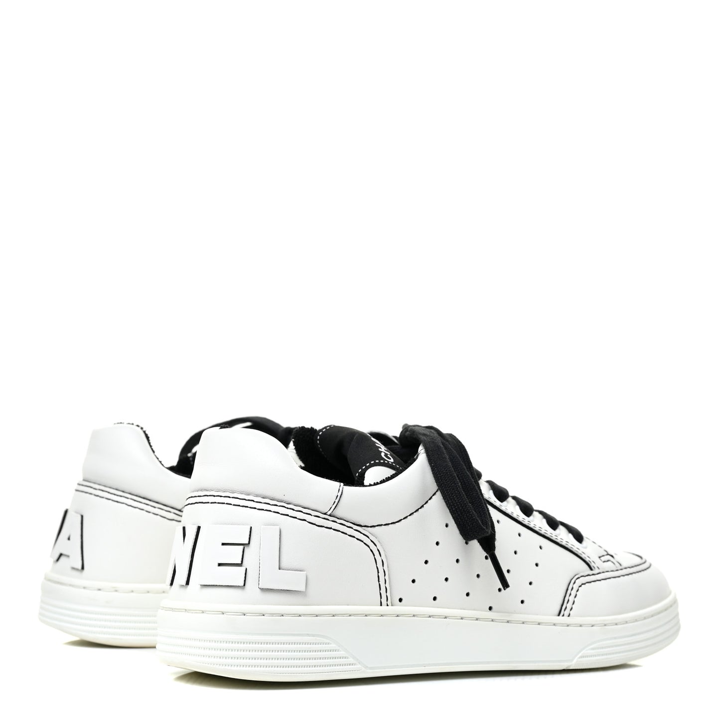 Calfskin Womens Logo Sneakers 37 Black White