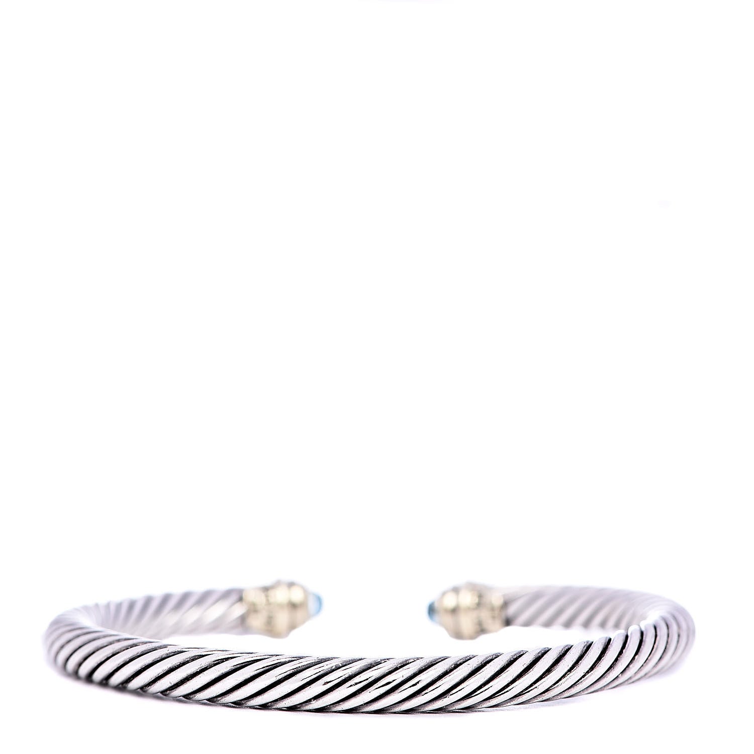 David Yurman Sterling Silver 14K Yellow Gold Blue Topaz 5mm Cable Classics Petite Color Bracelet 3 of 5