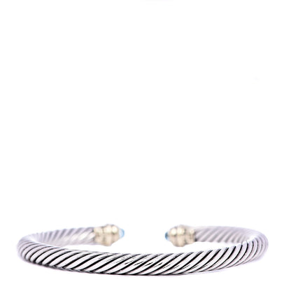 David Yurman Sterling Silver 14K Yellow Gold Blue Topaz 5mm Cable Classics Petite Color Bracelet 3 of 5