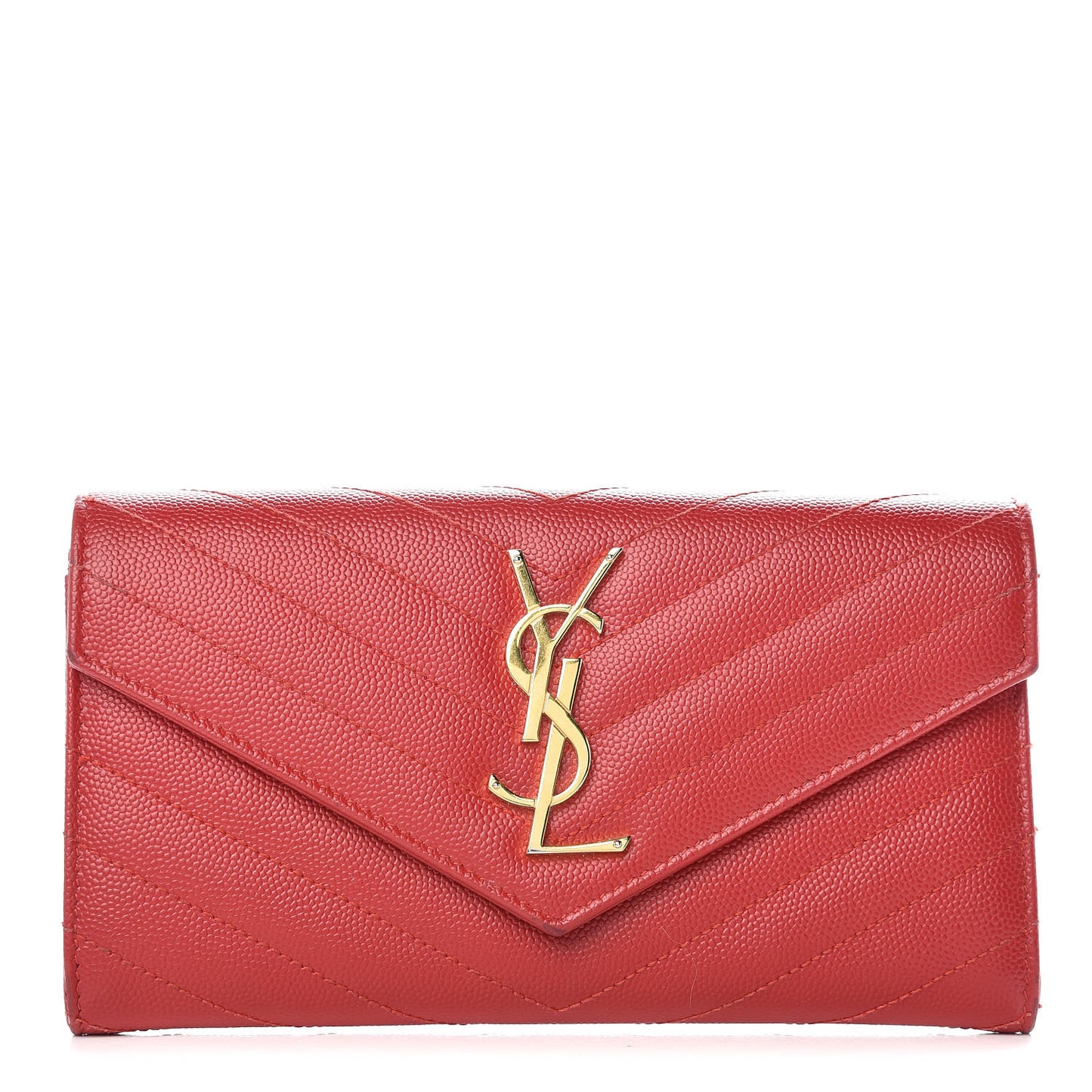 Grain De Poudre Matelasse Chevron Monogram Flap Wallet Red