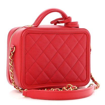 Chanel Caviar Quilted Small CC Filigree Vanity Case Red 3 of 9