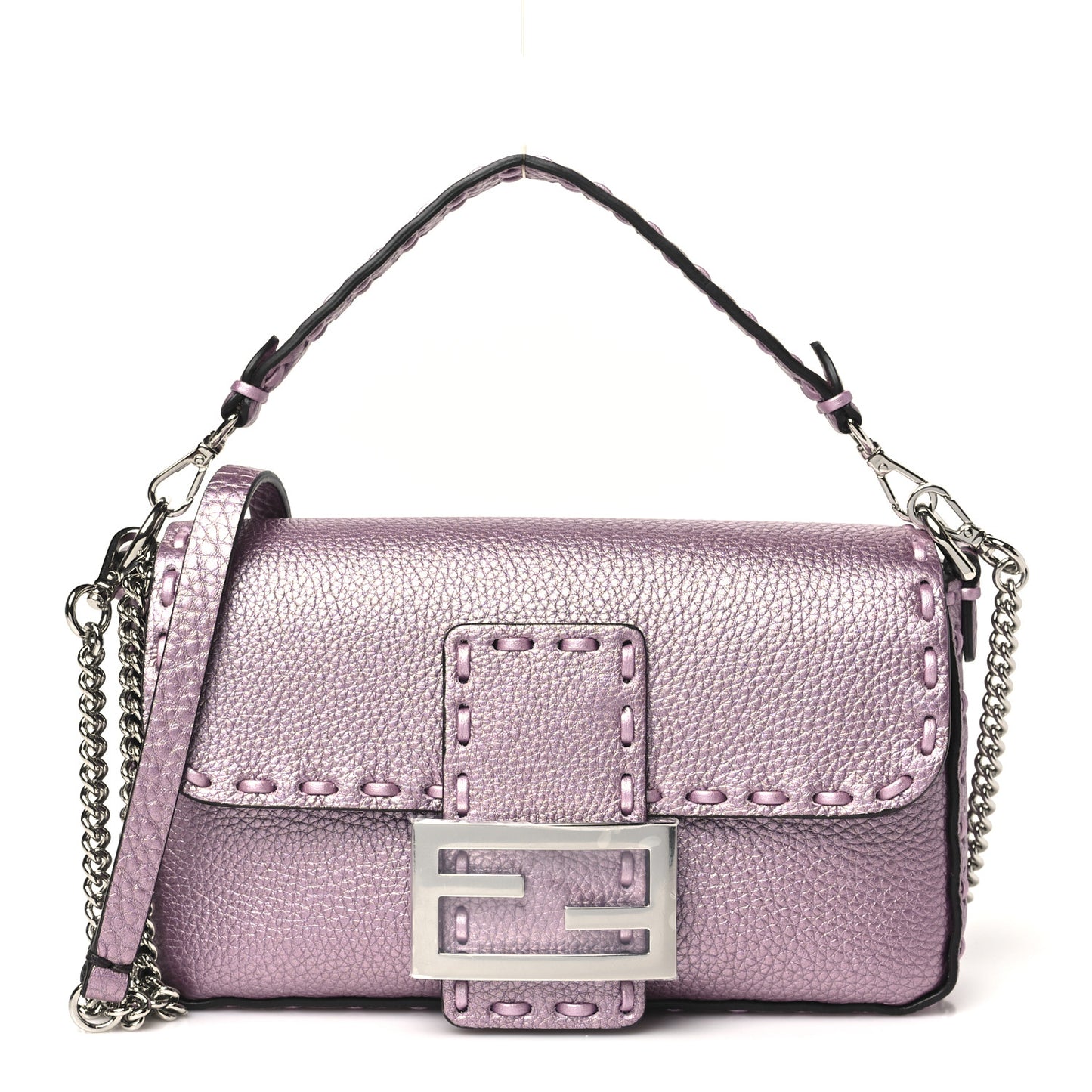 Metallic Cuoio Roma Sellerissima Nappa Sintetica Tape Stitch Mini Baguette Rosa Placca Argento