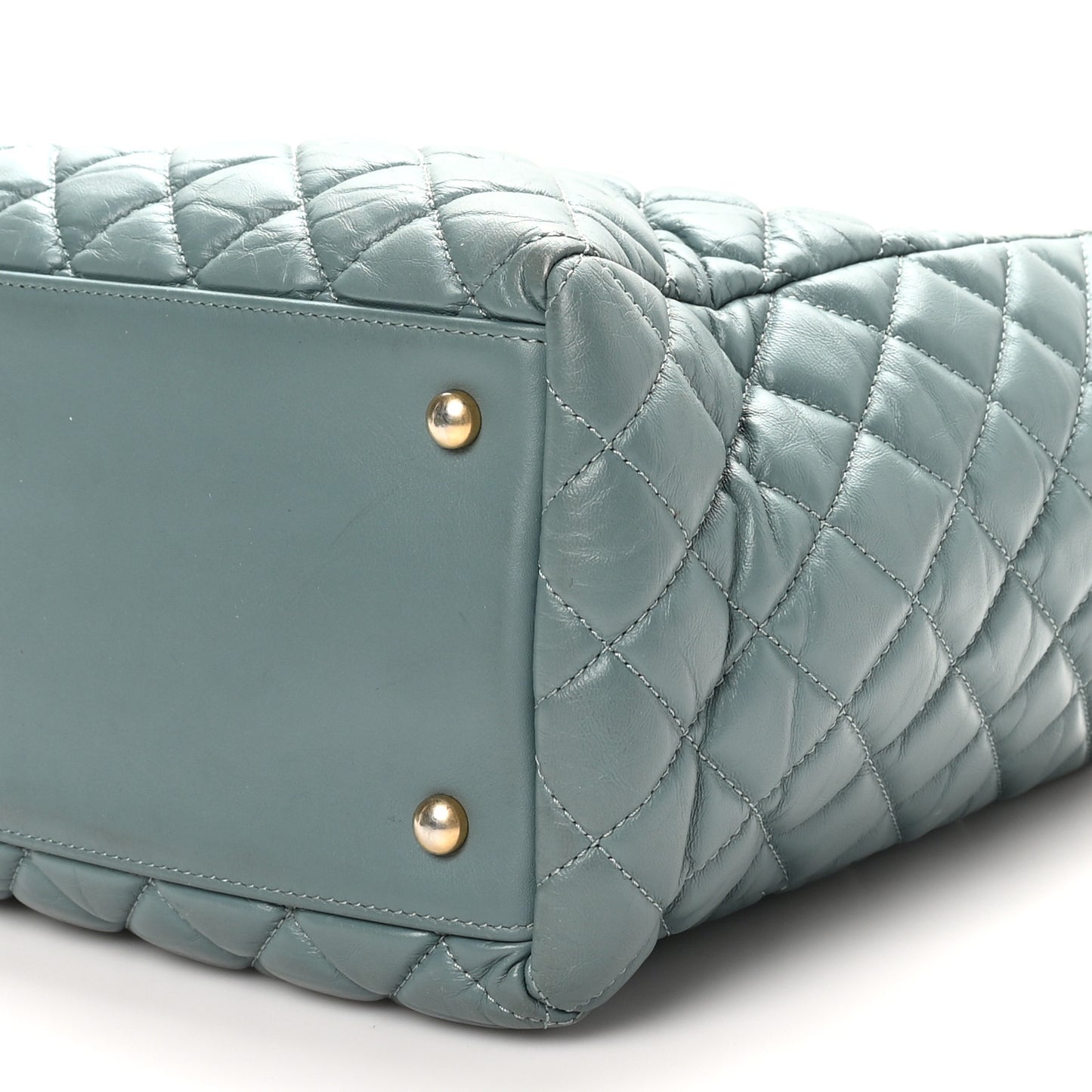 Aged Calfskin Quilted Large Coco Handle Shopping Tote Blue