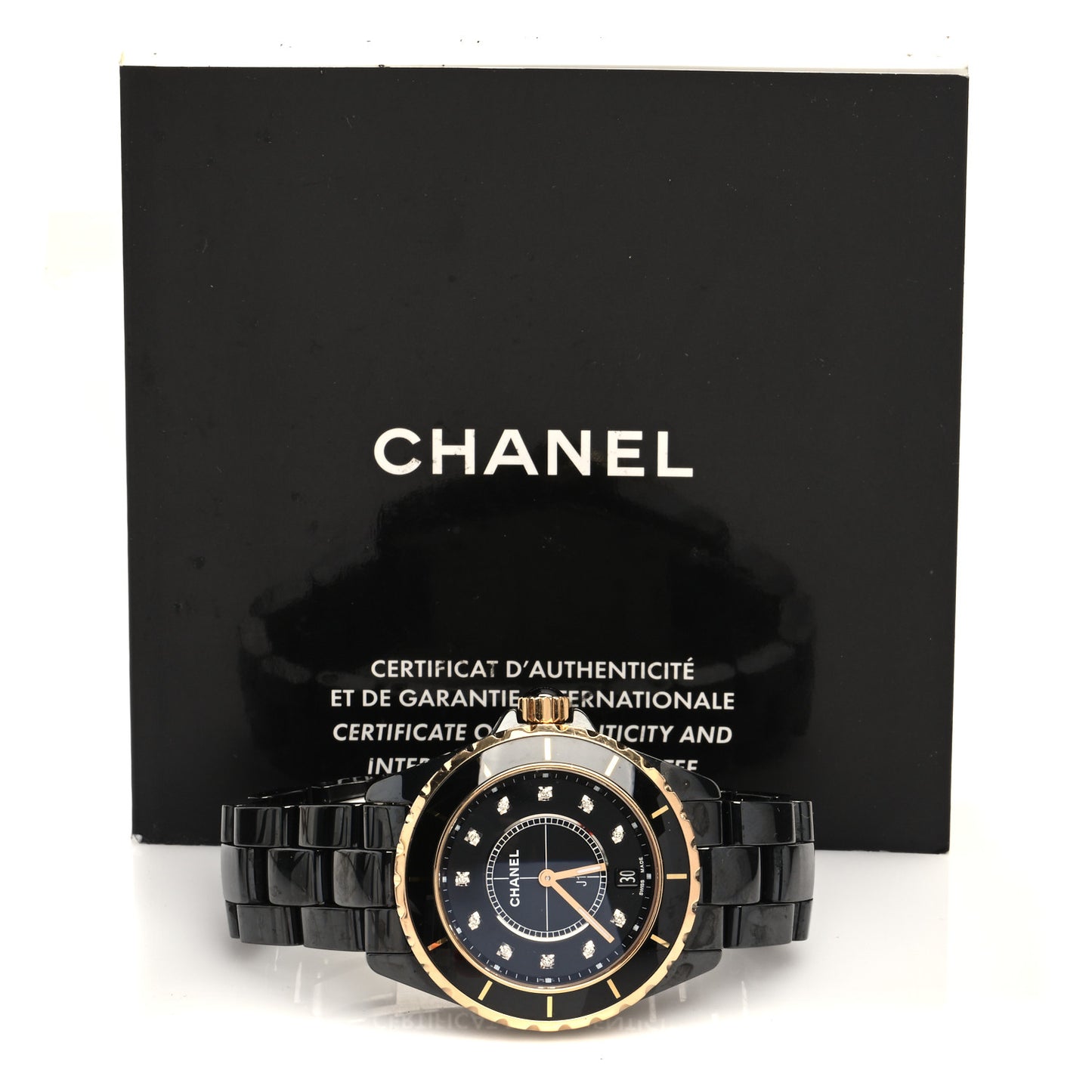 Stainless Steel 18K Yellow Gold Ceramic Diamond 38mm J12 Quartz Watch Black