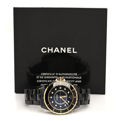 Chanel Stainless Steel 18K Yellow Gold Ceramic Diamond 38mm J12 Quartz Watch Black 5 of 5