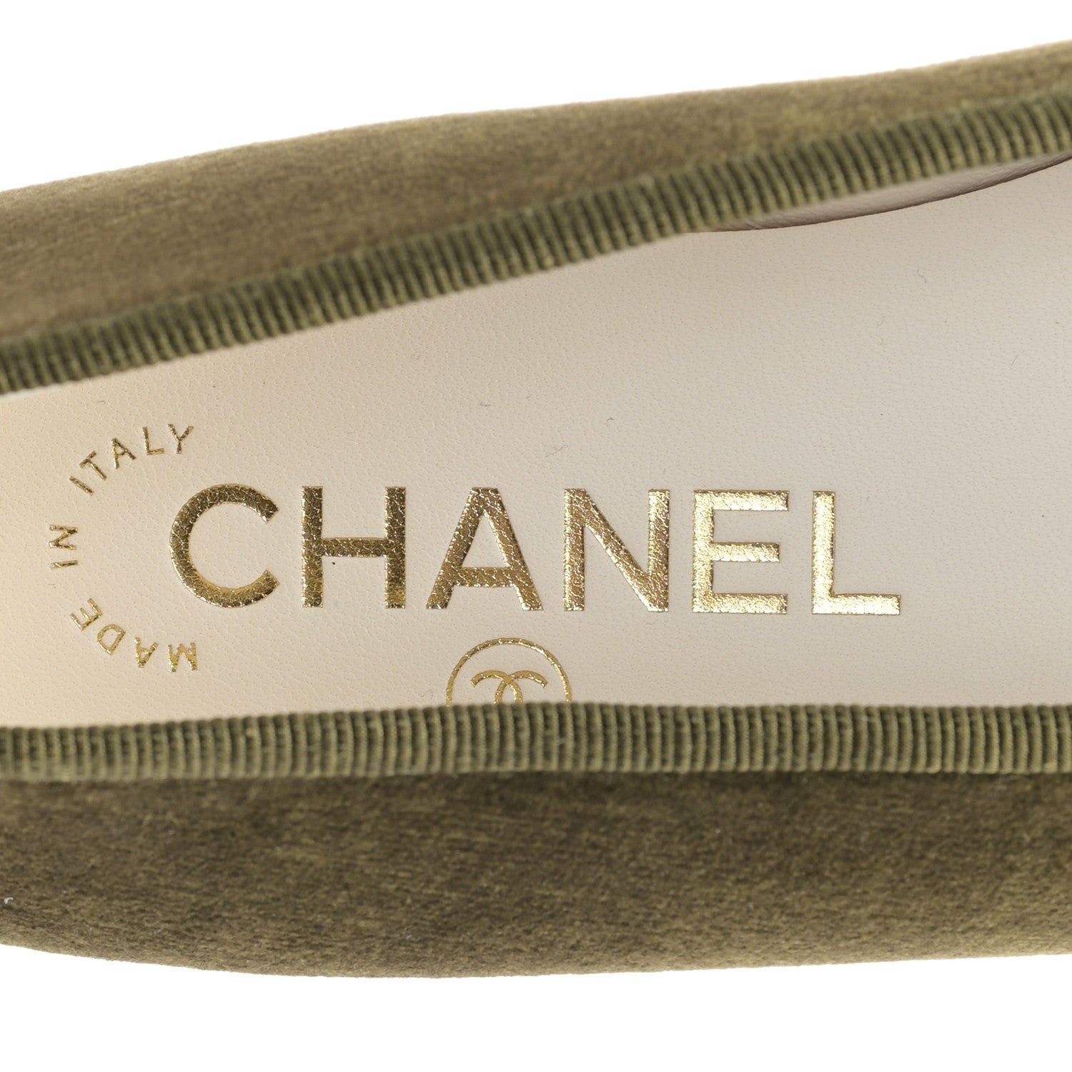Chanel Velvet Cap Toe CC Ballerina Flats 36 Khaki Black 8 of 9