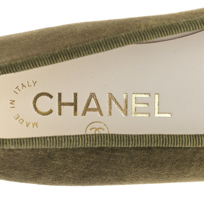 Chanel Velvet Cap Toe CC Ballerina Flats 36 Khaki Black 8 of 9