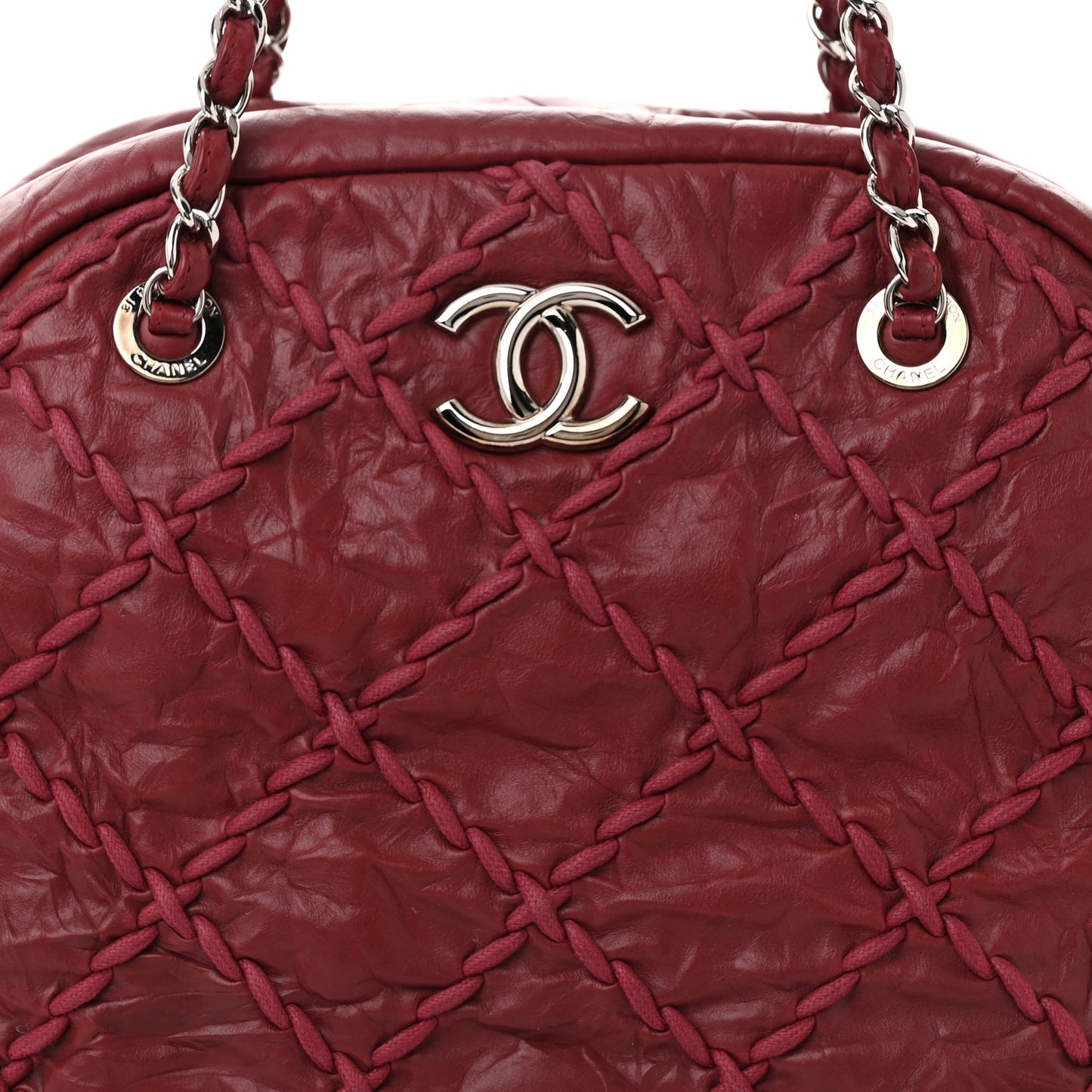 Crinkled Calfskin Ultra Stitch Bowling Bag Red