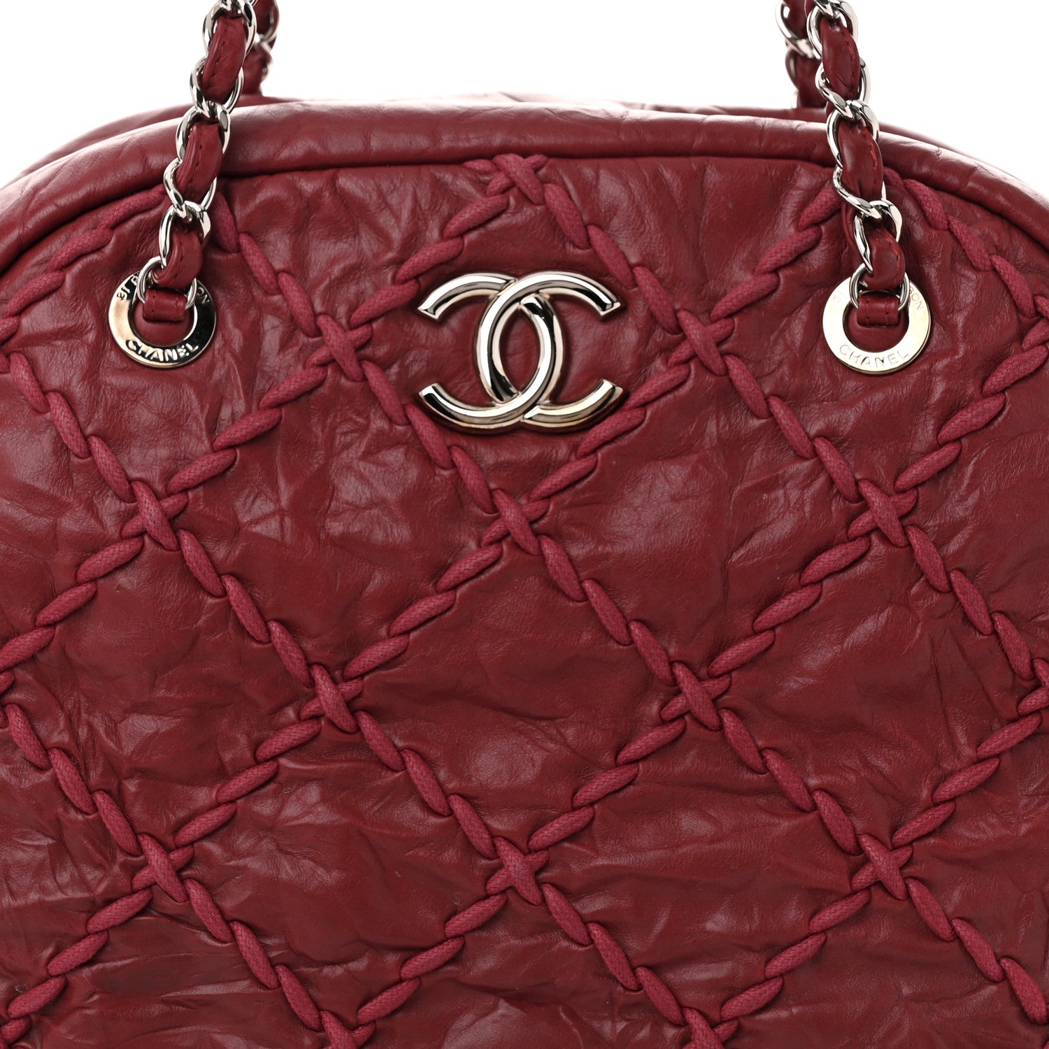 Chanel Crinkled Calfskin Ultra Stitch Bowling Bag Red 8 of 11