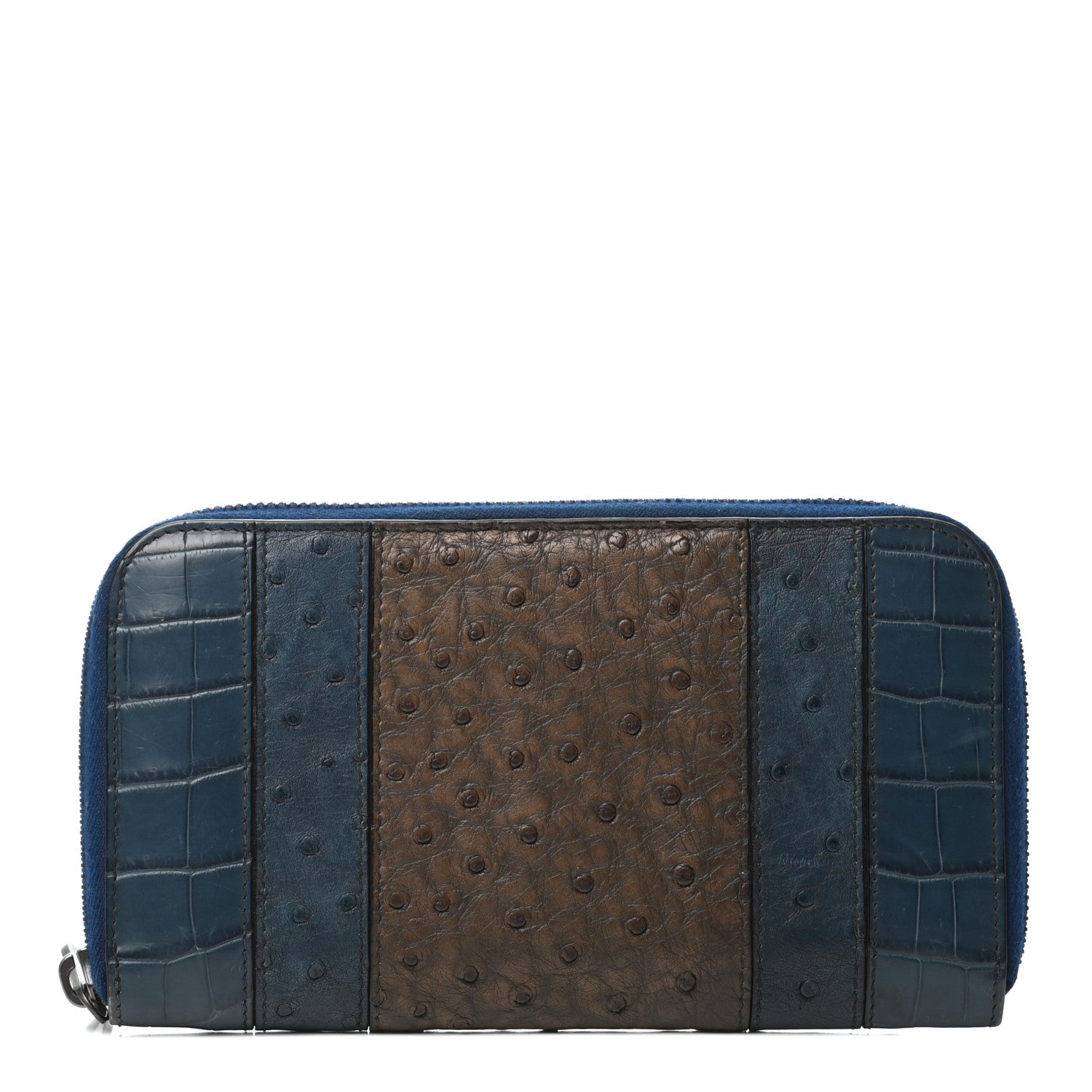 Bottega Veneta Crocodile Ostrich Zip Around Wallet Pacific 1 of 6