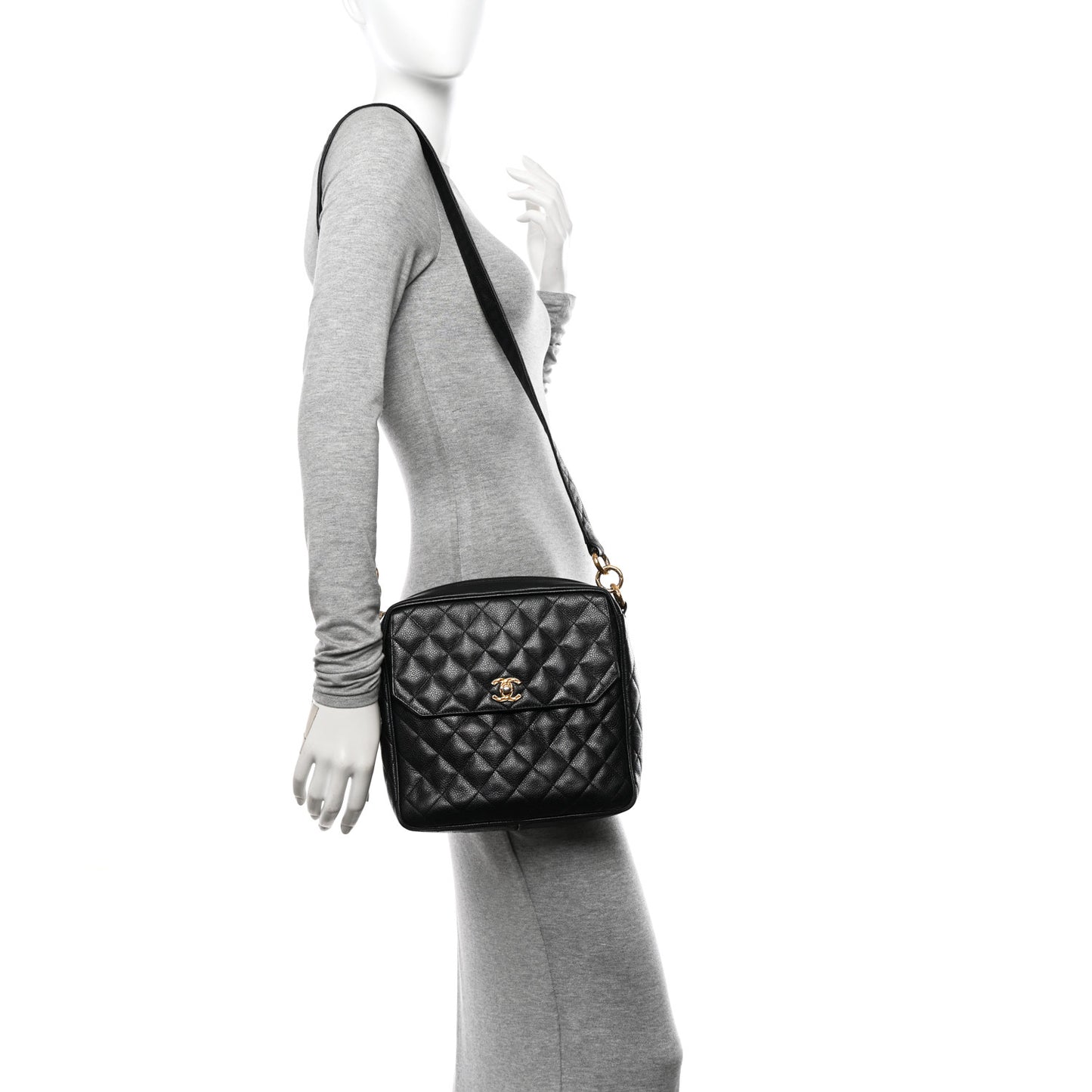 Caviar Quilted Flap Shoulder Bag Black