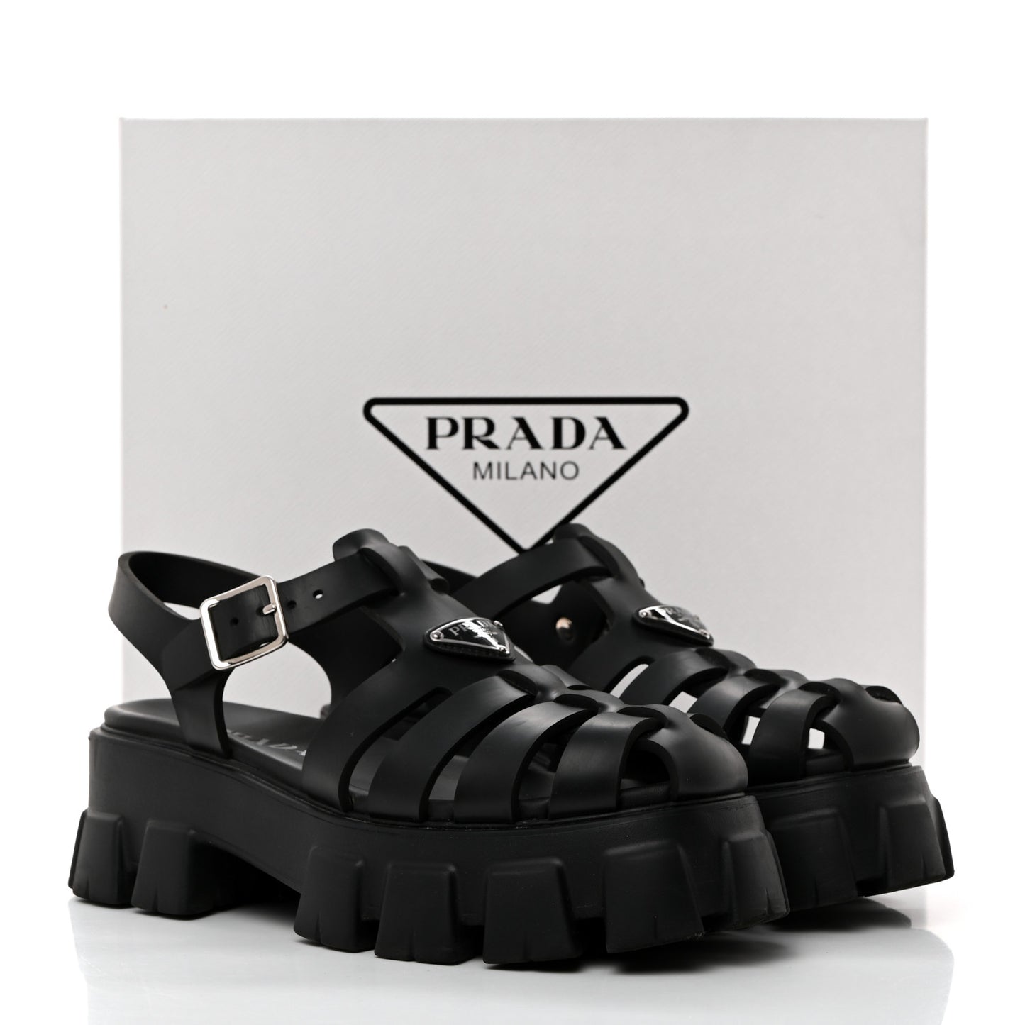 Foam Rubber Triangle Logo Monolith 55mm Cage Sandals 40 Black