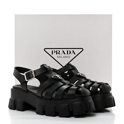 Prada Foam Rubber Triangle Logo Monolith 55mm Cage Sandals 40 Black 9 of 9