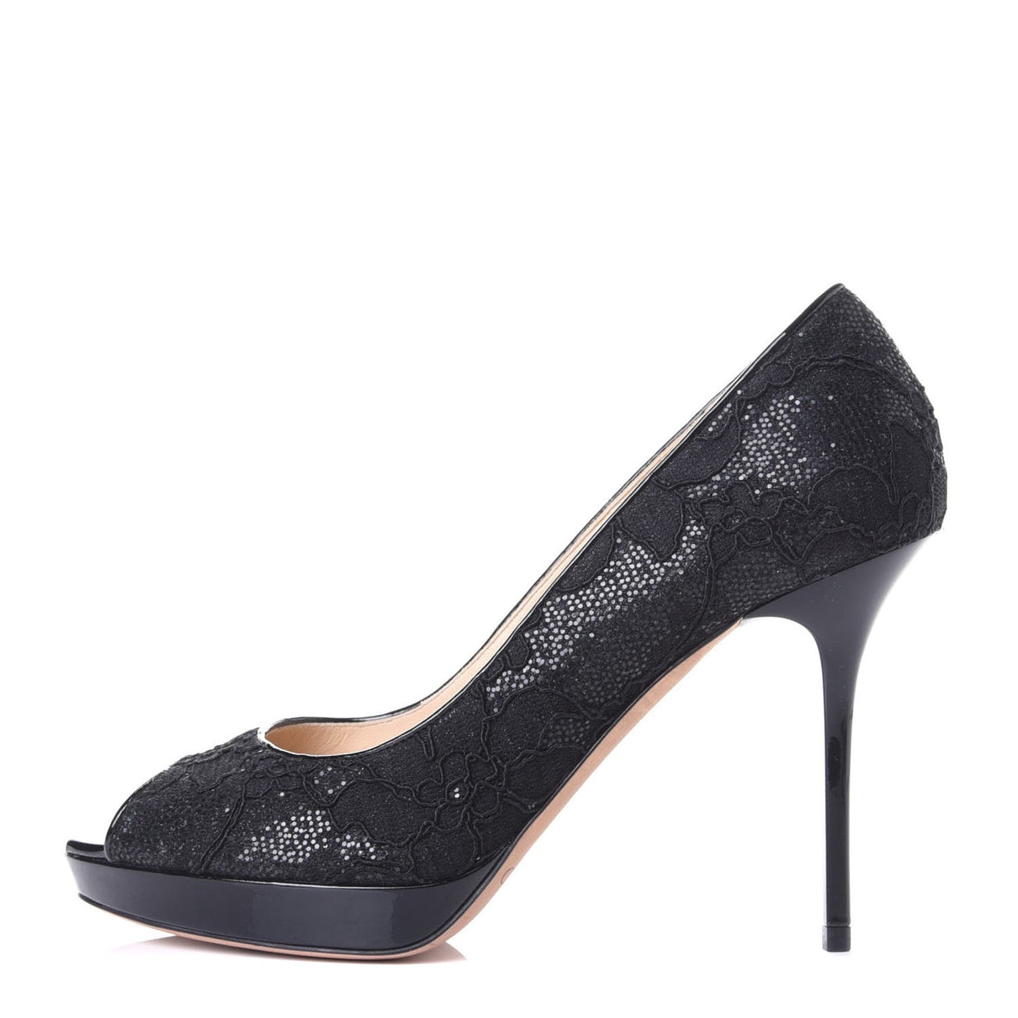 Lace Glitter Luna Peep Toe Pumps 37 Black