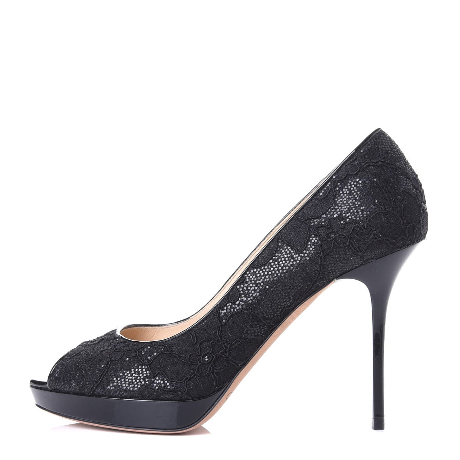 Jimmy Choo Lace Glitter Luna Peep Toe Pumps 37 Black 1 of 10
