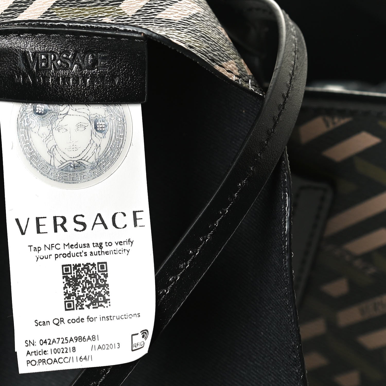 Versace Canvas Calfskin Monogram La Greca Medusa Tote Black Khaki 7 of 11