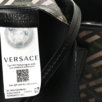 Versace Canvas Calfskin Monogram La Greca Medusa Tote Black Khaki 7 of 11