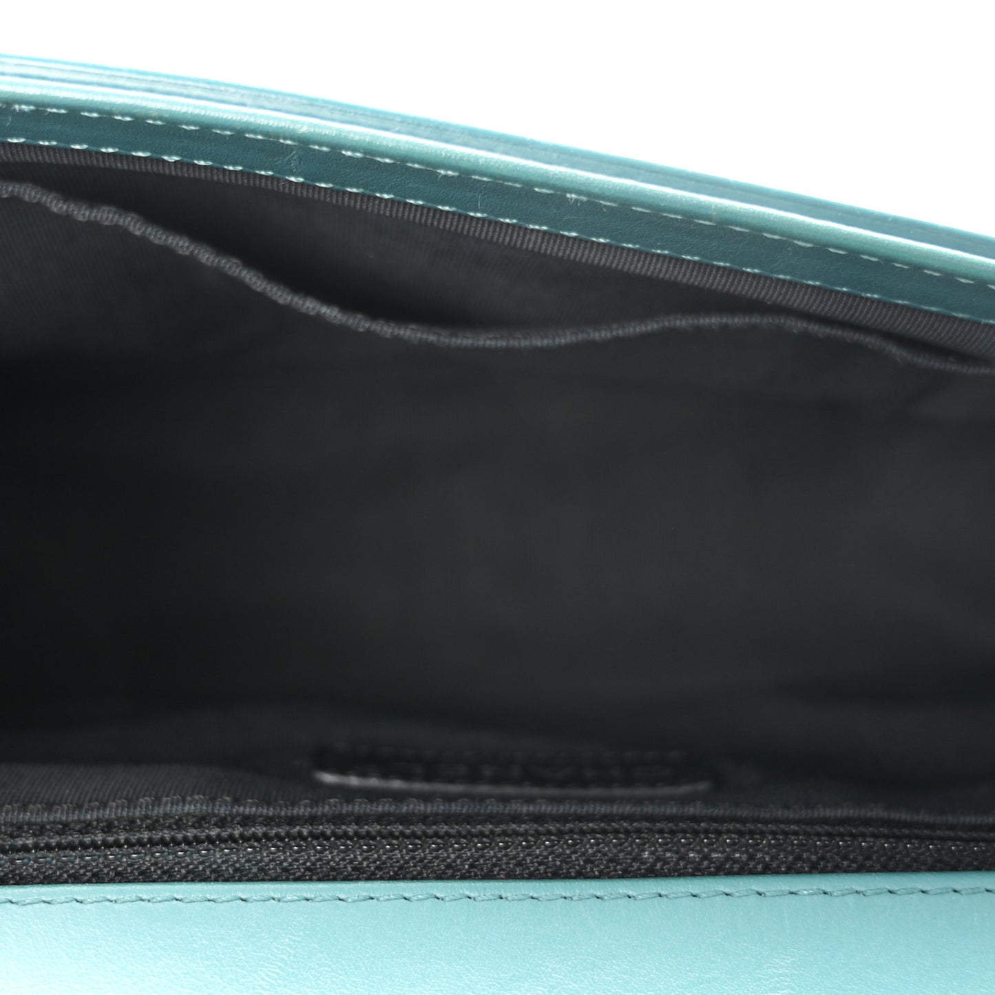 Patent Calfskin Quilted New Medium Plexiglass Boy Flap Turquoise