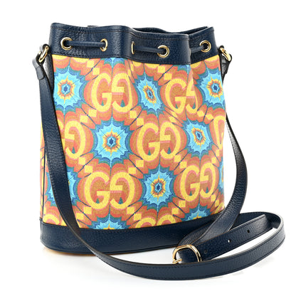 Gucci GG Supreme Kaleidoscope Calfskin Script Logo Gucci 100 Bucket Drawstring Bag Blue Orange Multicolor Blue Agata 3 of 10