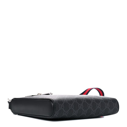 Gucci GG Supreme Monogram Web Small Flat Messenger Bag Black Grey 4 of 9