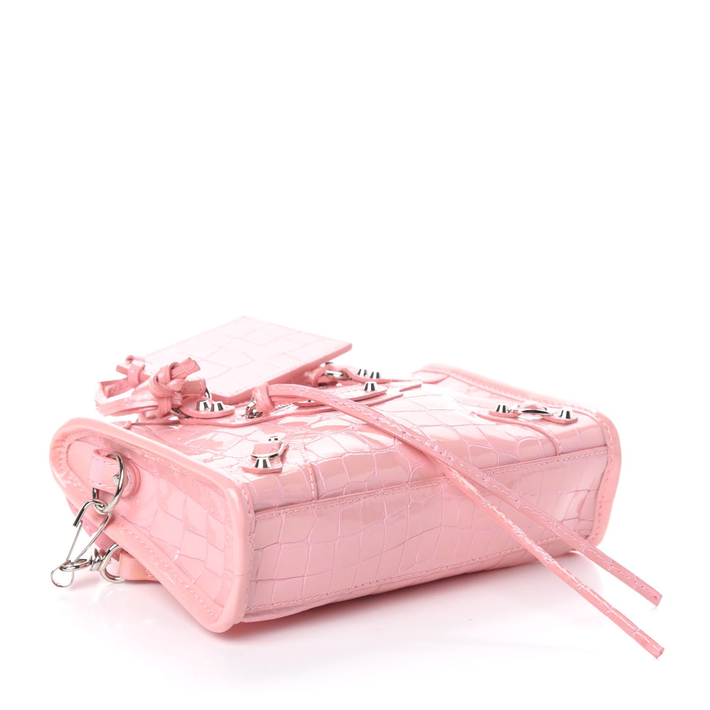 Patent Crocodile Embossed Classic Silver Hardware Nano City Light Pink