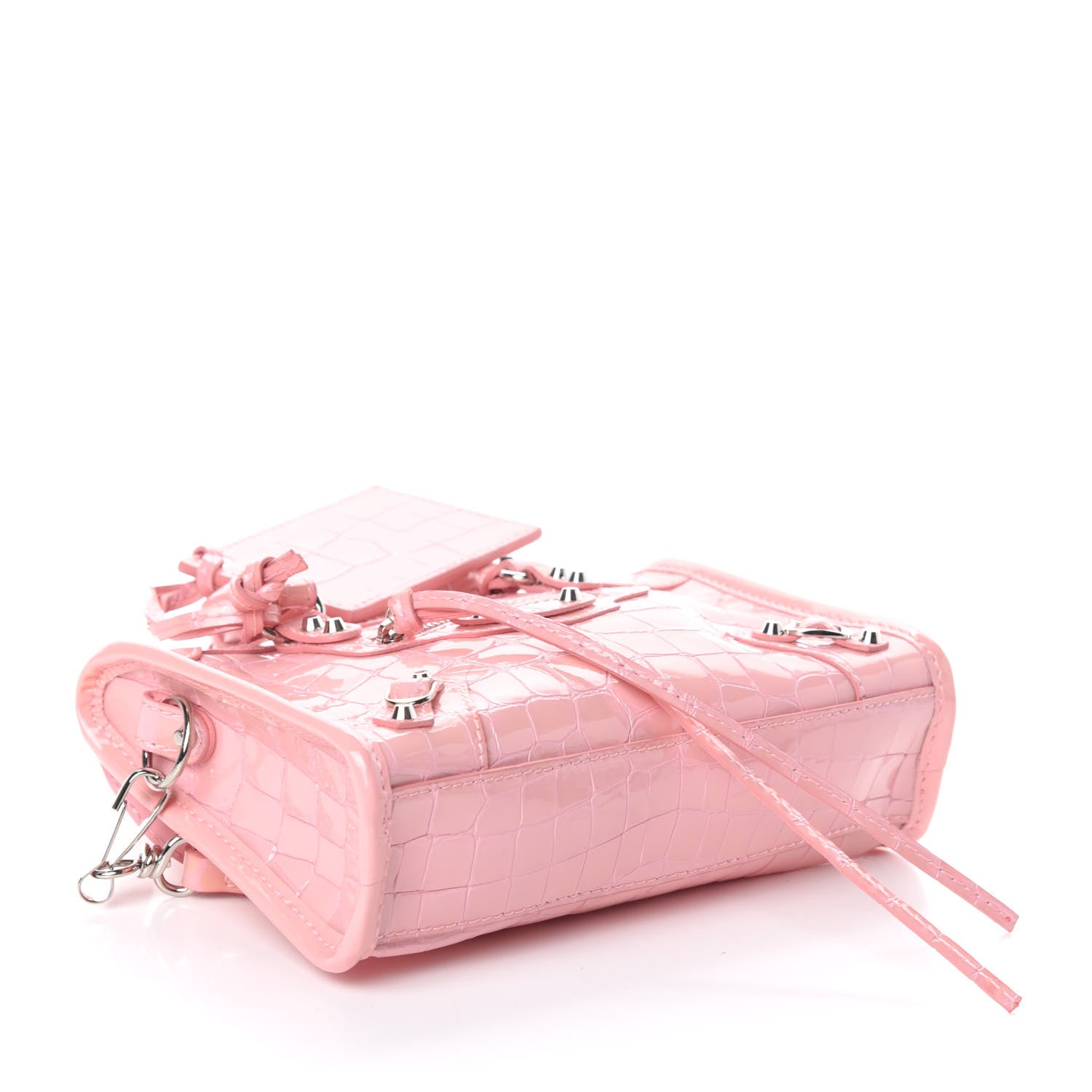 Balenciaga Patent Crocodile Embossed Classic Silver Hardware Nano City Light Pink 4 of 8