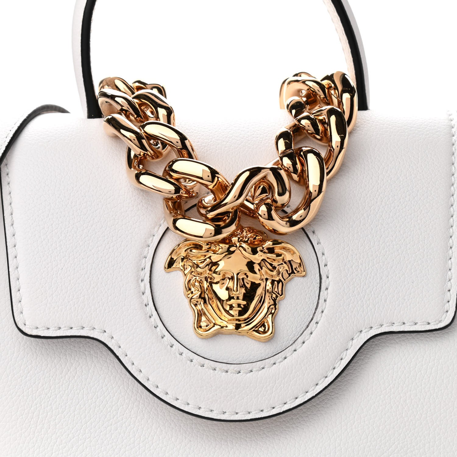 Versace Grained Calfskin Small La Medusa Top Handle Bag Optical White 6 of 8