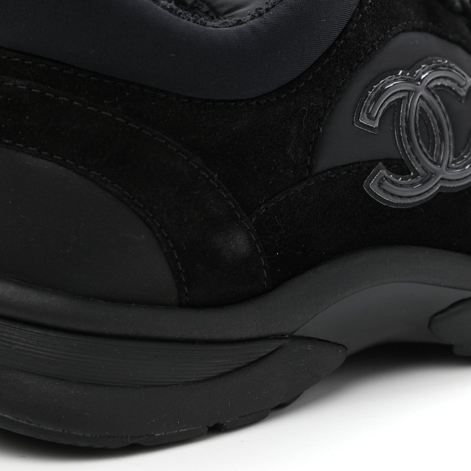 Chanel Nylon Calfskin Suede CC Sneakers 37 Black 6 of 9