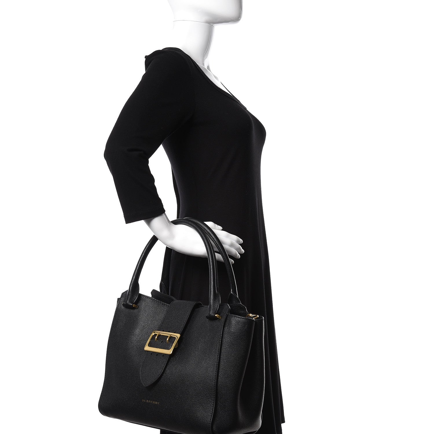 Burberry Soft Grain Calfskin Medium Buckle Tote Black 3 of 11