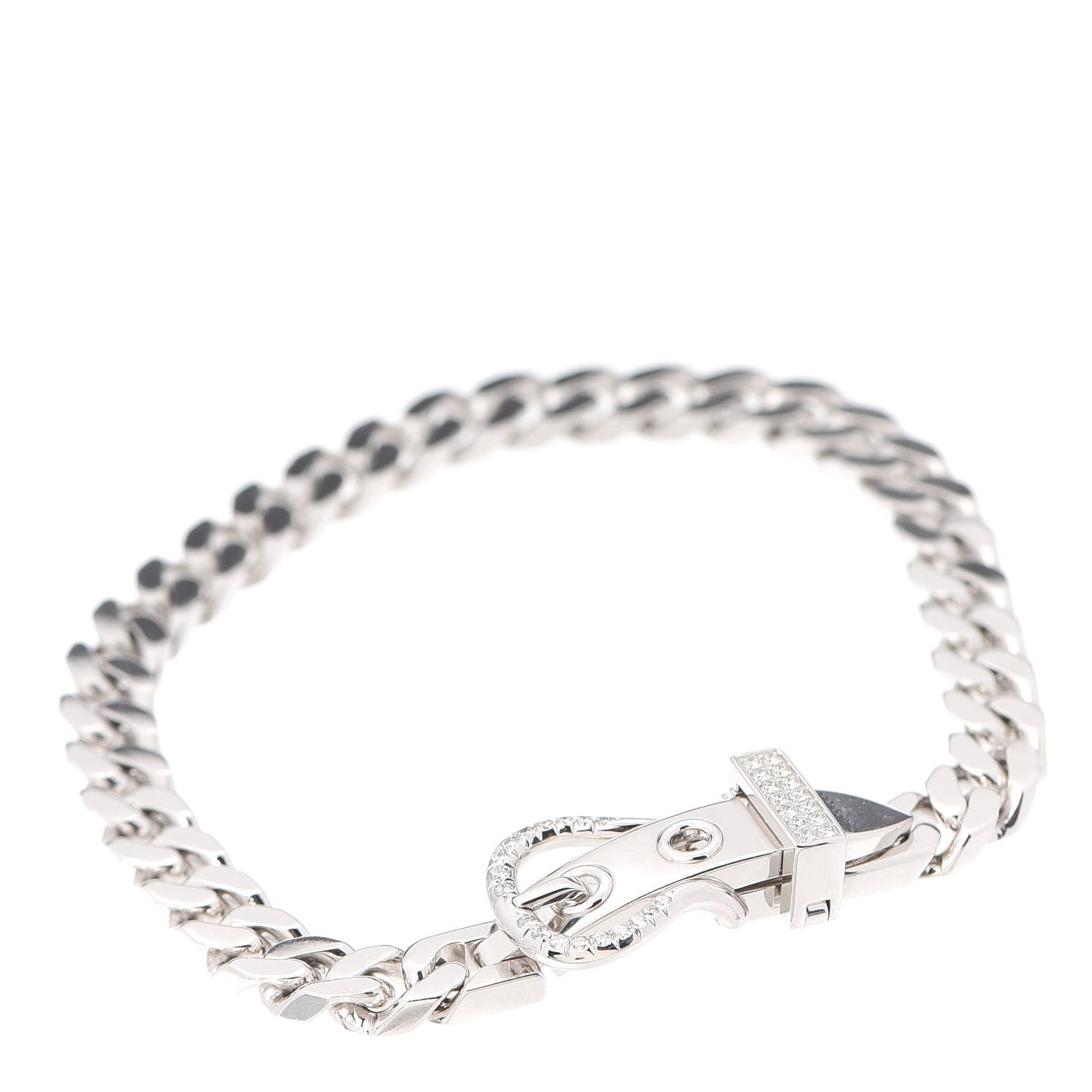 Hermes 18K White Gold Diamond Boucle Sellier Bracelet LG 1 of 5