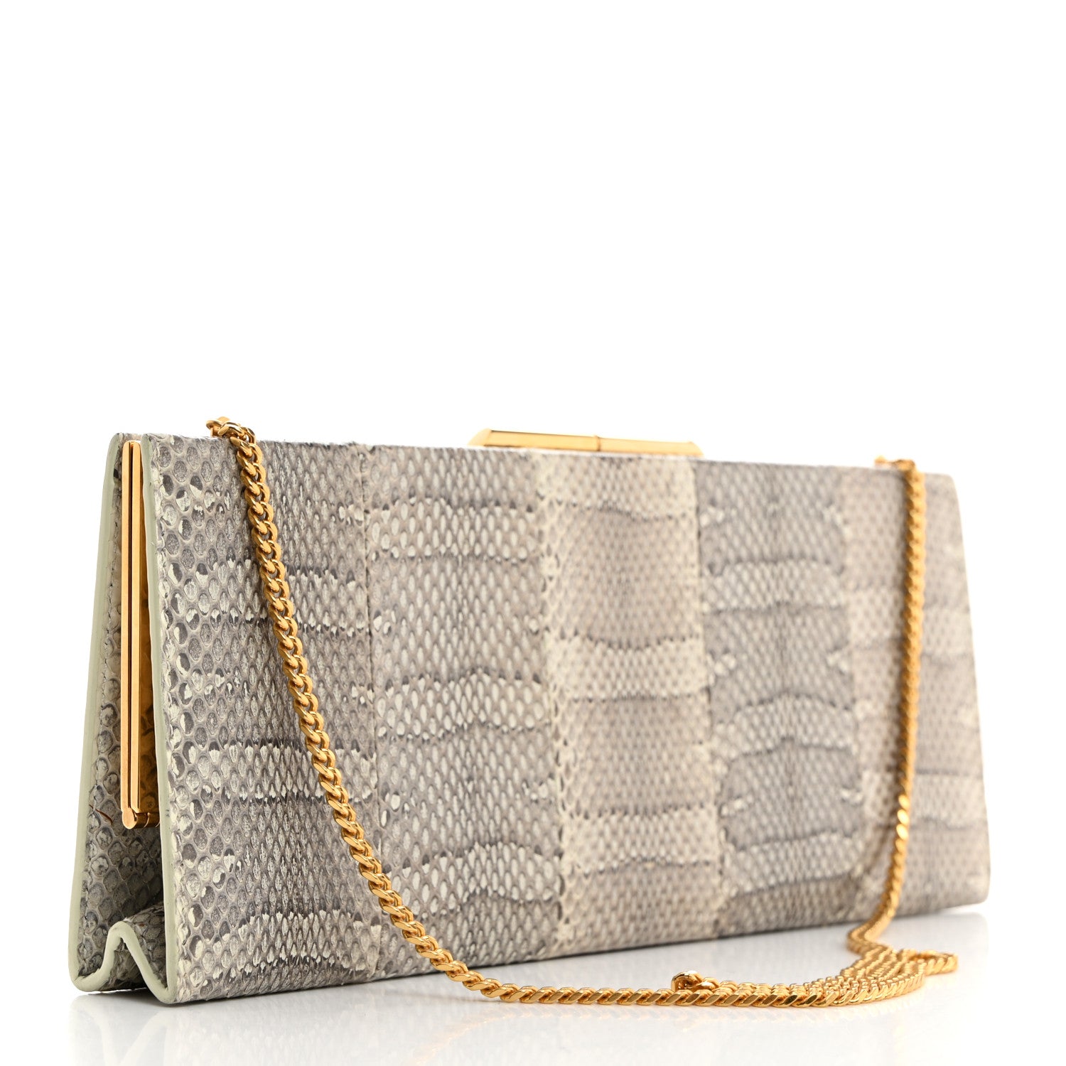 Saint Laurent Snakeskin Midnight Clutch Grey White 3 of 10