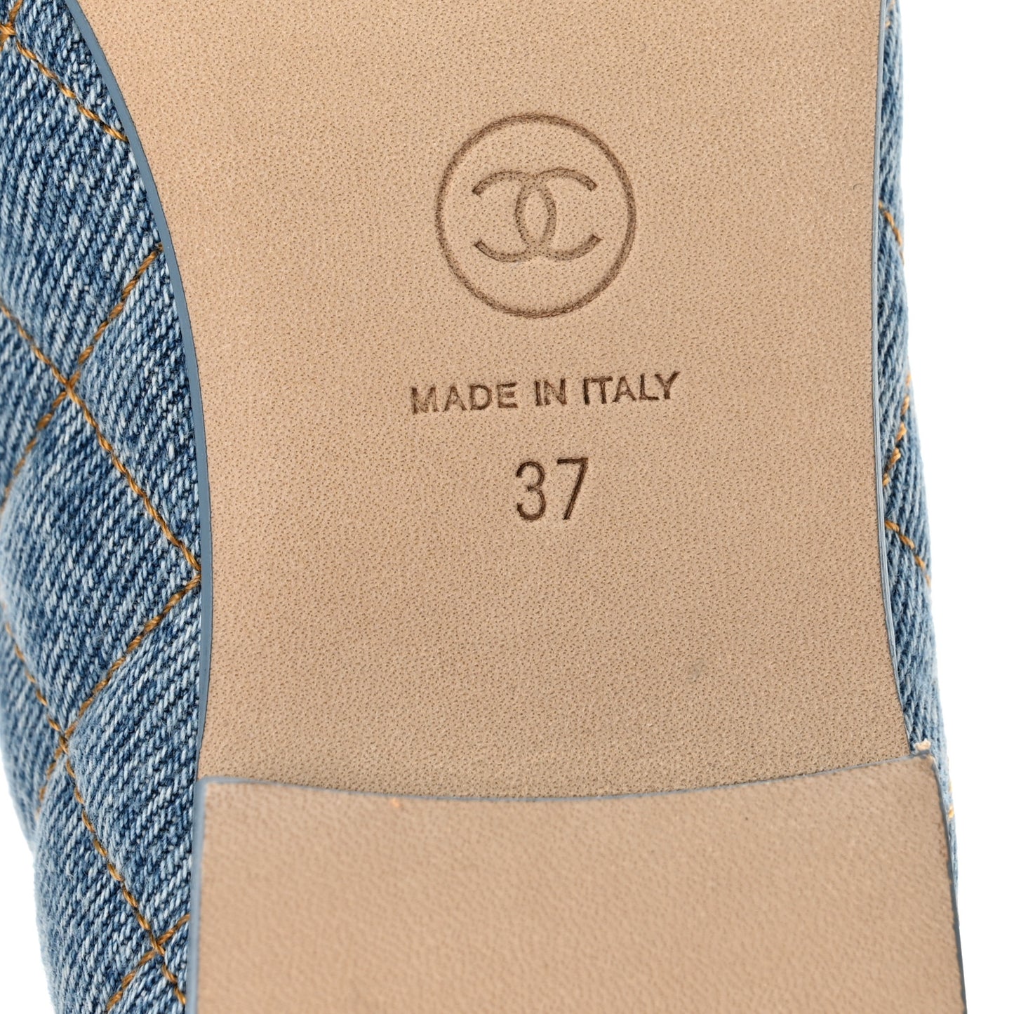 Denim Quilted CC Cap Toe Ballerina Flats 37 Light Blue
