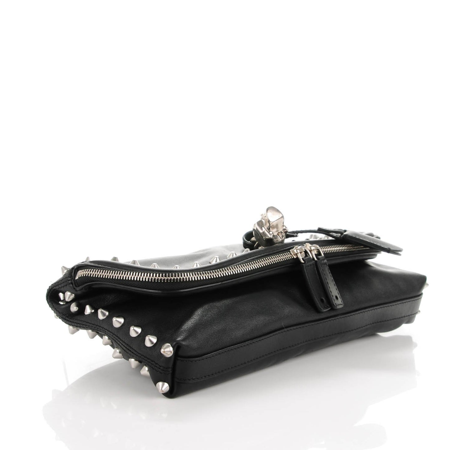 Calfskin Studded Padlock Skull Clutch Black
