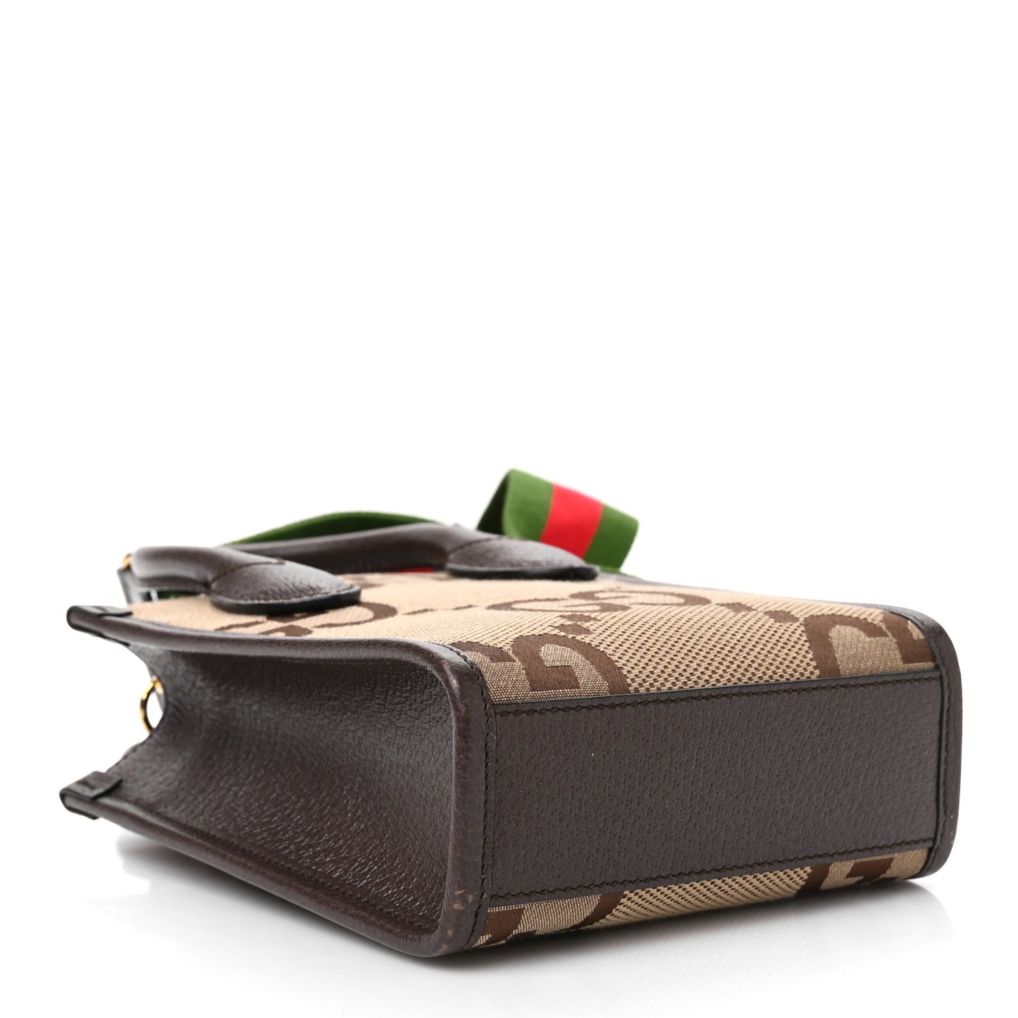 Monogram Jumbo GG Textured Dollar Calfskin Web Mini Vertical Tote Camel Ebony New Acero