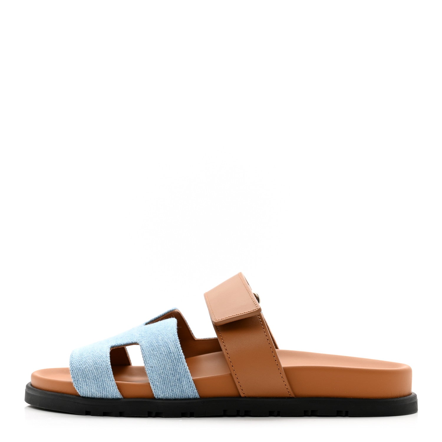 Hermes Denim Calfskin Womens Chypre Sandals 37.5 Bleu Clair Naturel 1 of 8