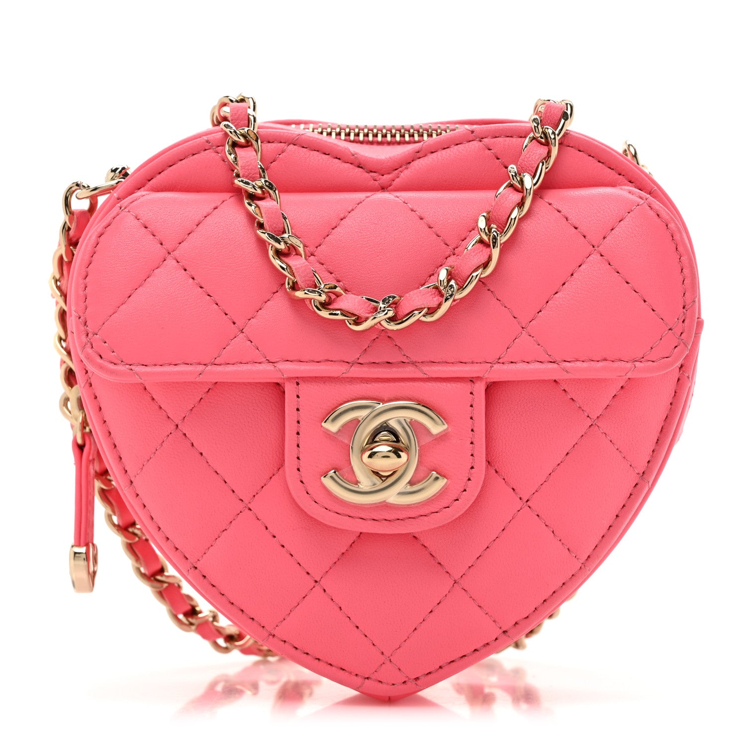 Chanel Lambskin Quilted CC In Love Heart Clutch With Chain Pink 1 of 11