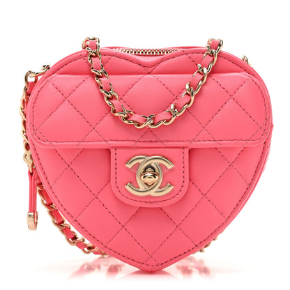 Chanel Lambskin Quilted CC In Love Heart Clutch With Chain Pink 1 of 11