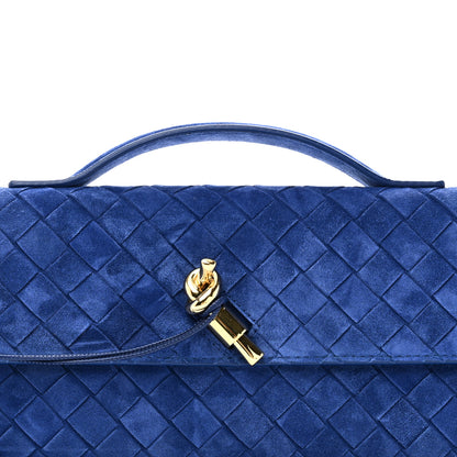 Bottega Veneta Suede Intrecciato Long Andiamo Top Handle Clutch Blue Royal 7 of 9