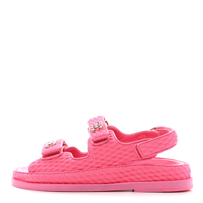 Chanel Knit Fabric Velcro Dad Sandals 35 Pink 1 of 9