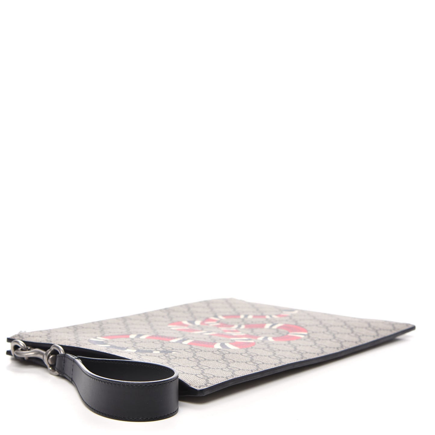 GG Supreme Monogram Kingsnake Zip Wristlet Pouch Beige Black