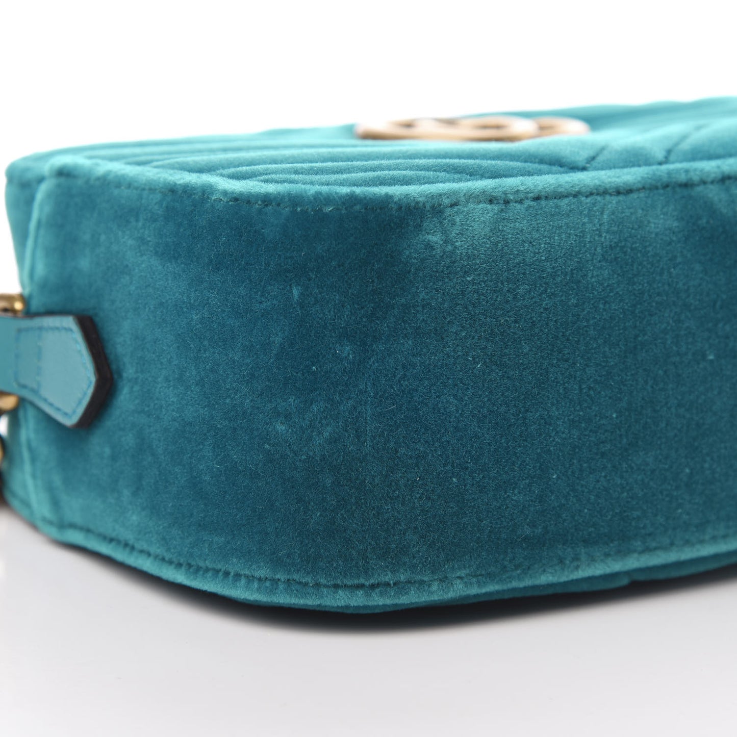 Velvet Matelasse Small GG Marmont Chain Shoulder Bag Pavone Cyan