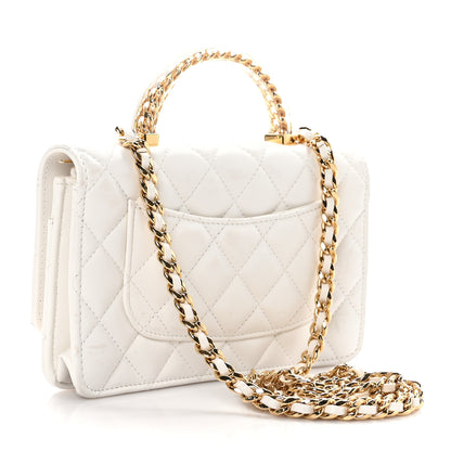 Chanel Lambskin Quilted Resin Chain Top Handle Wallet On Chain WOC White 3 of 14